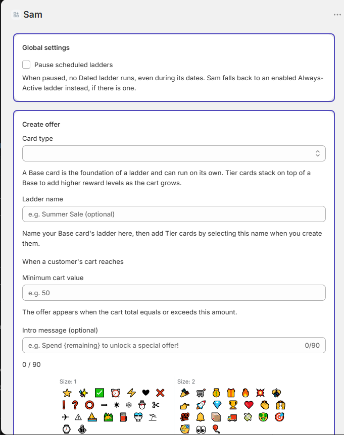 Sam Settings — the offer creator