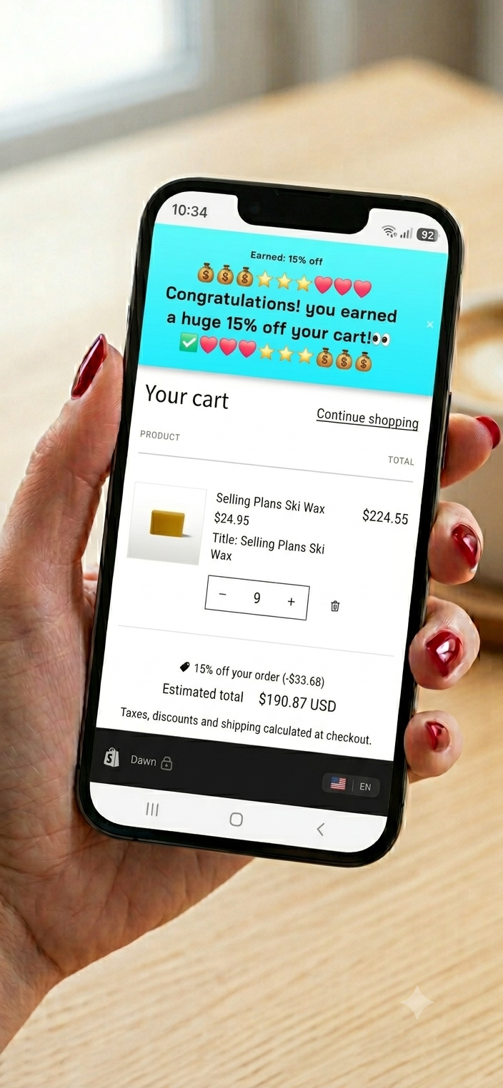 Ladder tier reward: 15 percent unlocked on the whole cart