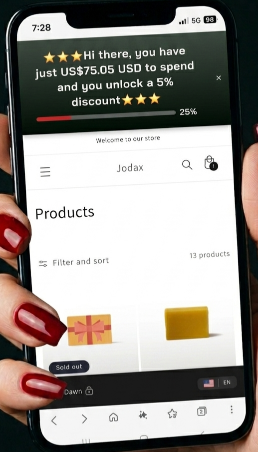 Sam intro banner on a dark-theme store, on mobile