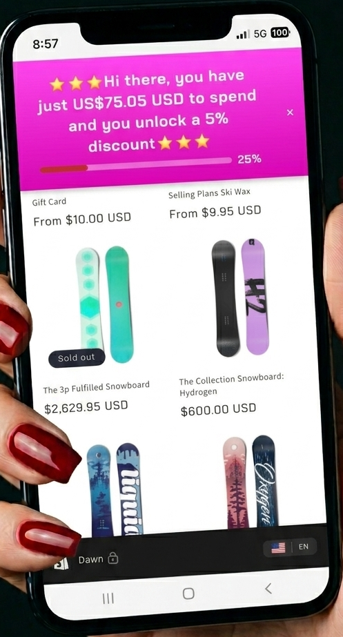 Sam intro banner on a pink-theme store, on mobile